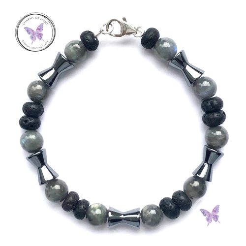 Men's Labradorite, Lava Stone & Hematite Bracelet